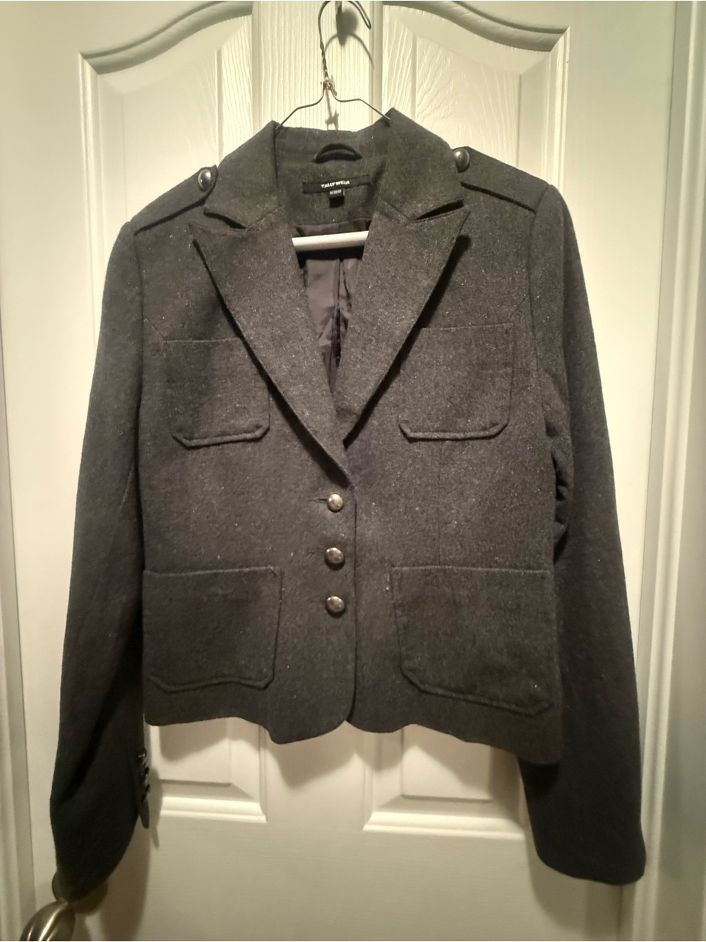 Wool-Blend Military-Style Blazer - Charcoal Gray